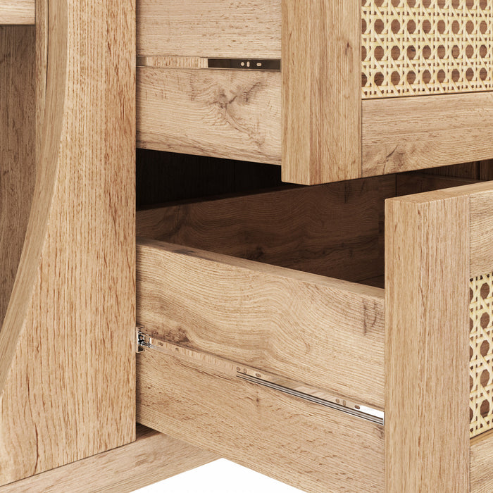 James 55.3\" Modern Minimalist Wood Cabinet with Sliding Doors and Adjustable Shelves,Natural Accent Cabinet