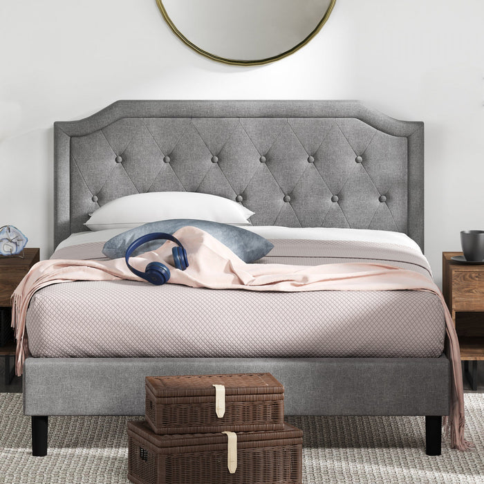Kellen Upholstered Platform Bed with Headboard in Light Grey - King Size