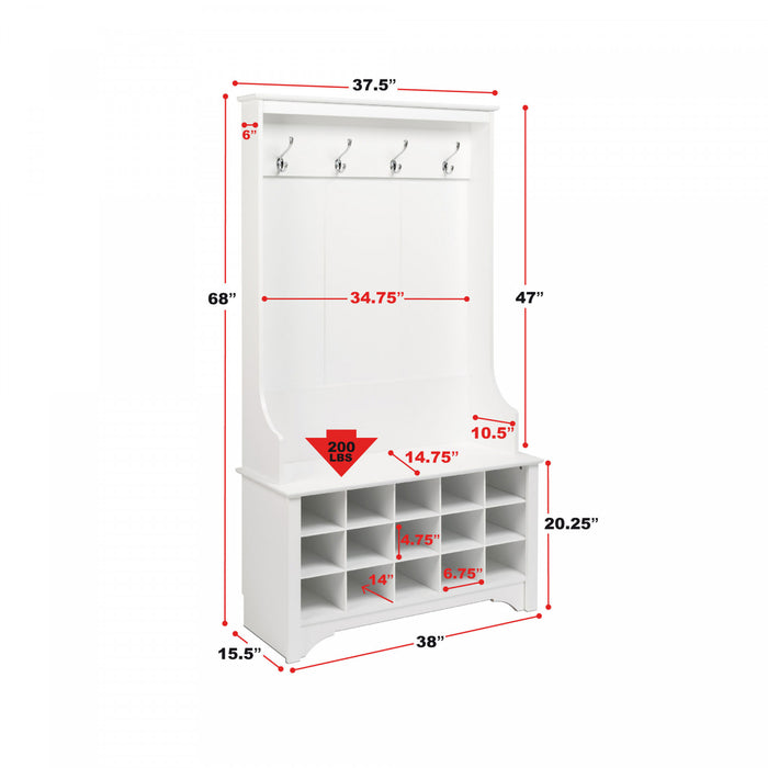 Hall Tree with Shoe Storage - White