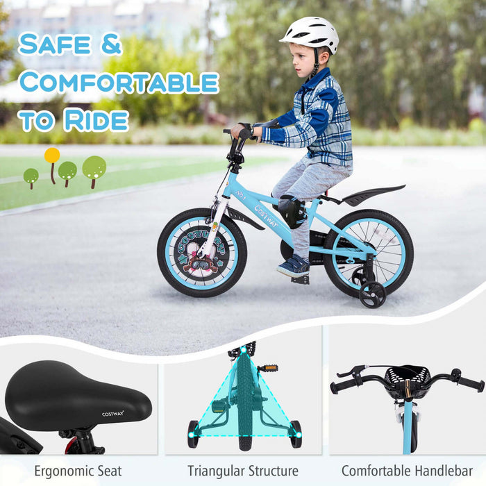 16\" Kid's Bike For 4-7 With Height-adjustable Handlebar & Saddle Handbrake Blue