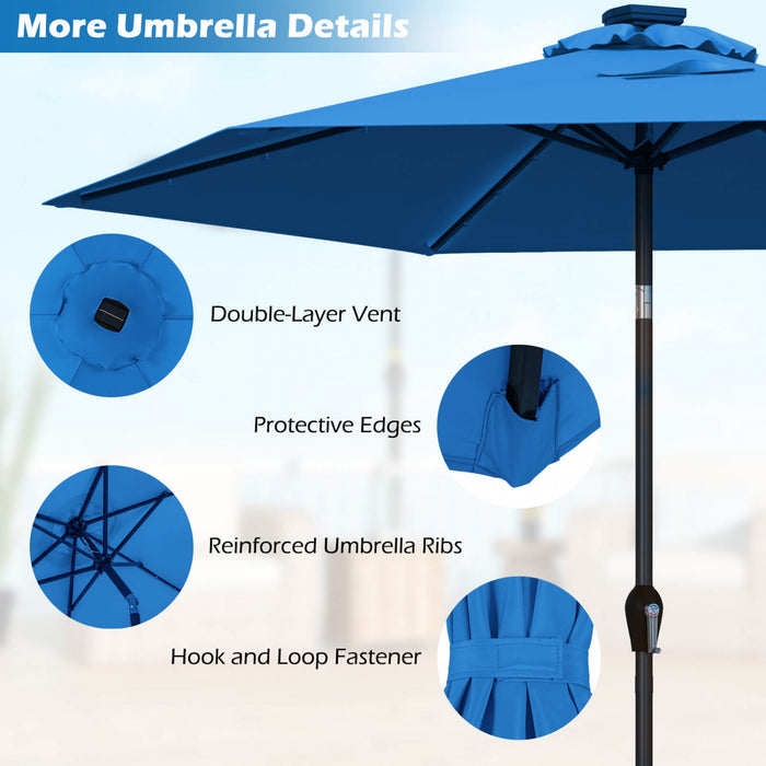 Costway 9FT Patio Solar Umbrella LED Steel Tilt W/ Crank Blue