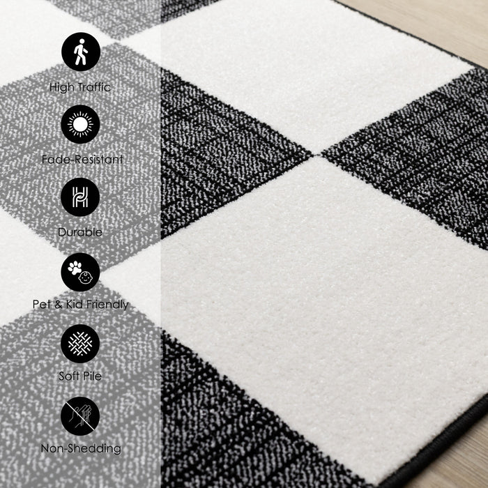 Covington Black White Checkered Pattern Rug, 5'3\" x 7'7\" Indoor Area Rug