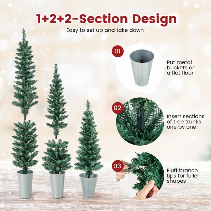 Costway Potted Artificial Christmas Tree Set Of 3 With 3/4/5 Ft Faux Slim Pencil Trees