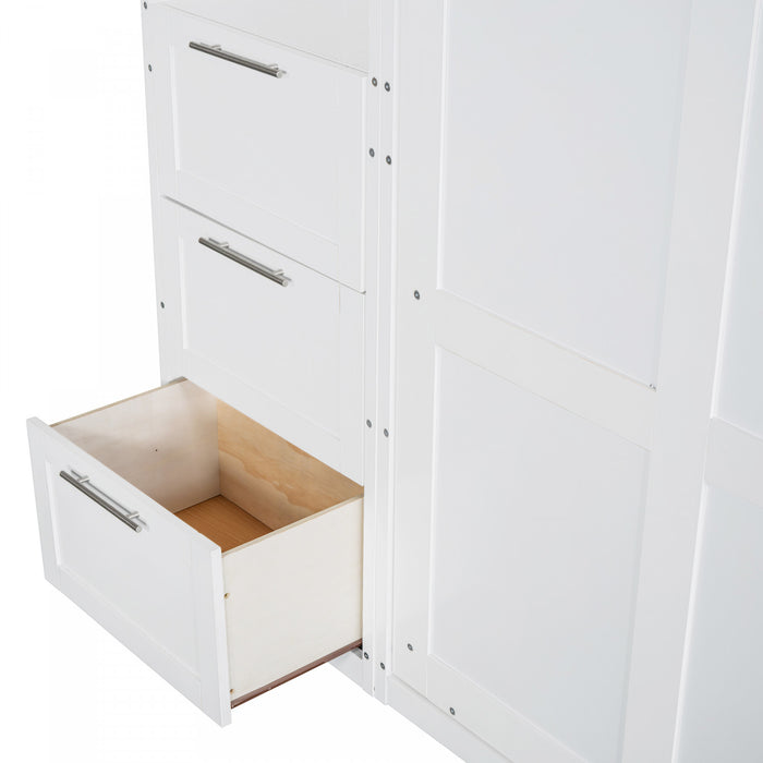 Angela Engineered Wood Murphy Wall Bed With Drawers And Shelves, Queen Size, White