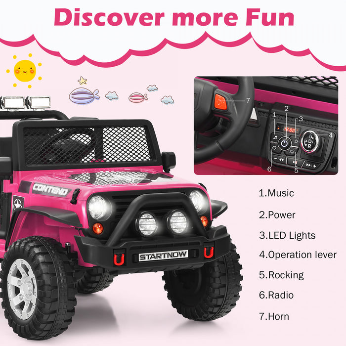 Costway 12v Kids Ride On Truck Remote Control Electric Car W/lights&music Pink