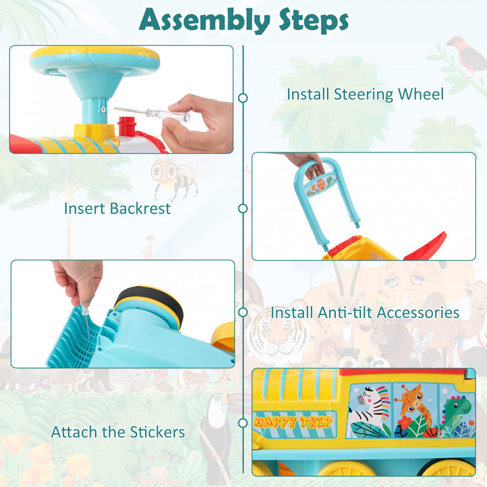 6v Electric Kids Ride On Train Motorized Train Toy W/ Track & 6 Wheels Blue