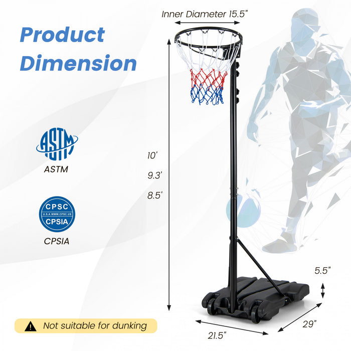Costway 8.5-10ft Adjustable Basketball Hoop Goal With Fillable Base Wheel Shooting Practice