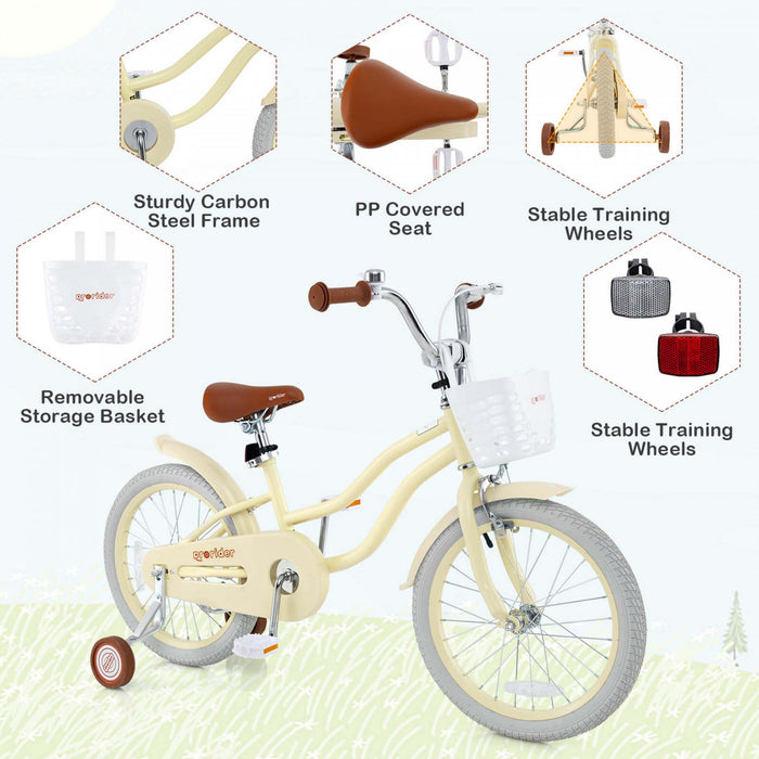 Prorider 18\" Kids Bike Toddler Bicycle With Training Wheel Kickstand For 4-8 Years Beige