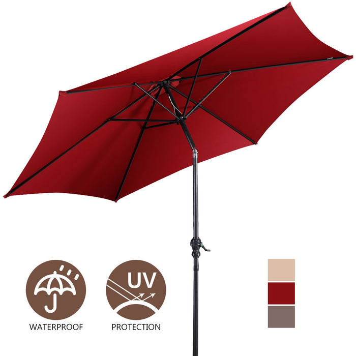 Costway 10FT Patio Umbrella 6 Ribs Market Steel Tilt W/ Crank Outdoor Garden Burgundy