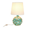 Marelle Netted Jute & Glass Table Lamp, Teal, 14.75"H | Marelle Lampe de table en verre avec filet de jute, Sarcelle, 14,75 po H