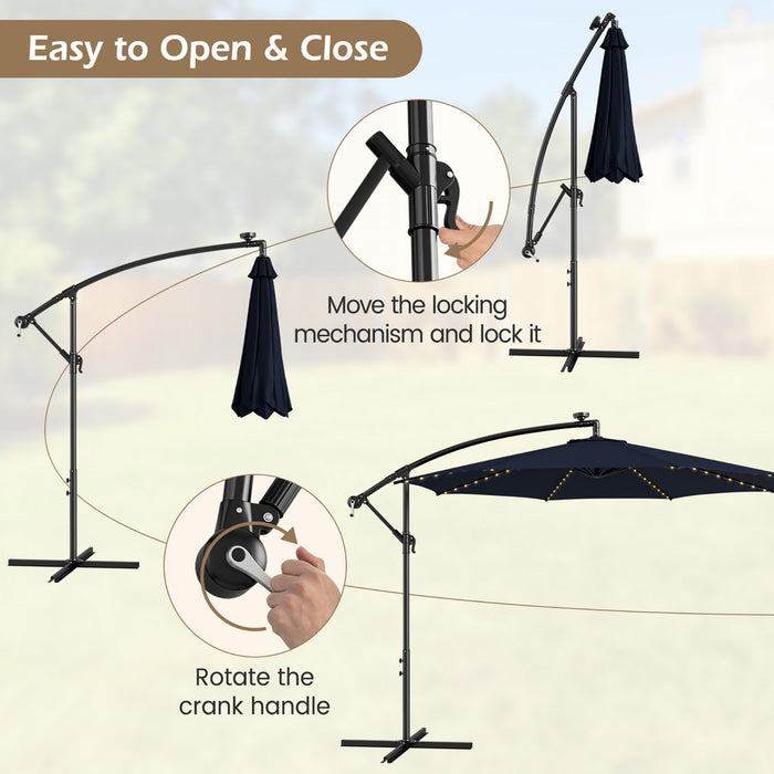 Costway 10FT Patio Solar-Lighted 112 LED Cantilever Offset Umbrella Crank Tilt Outdoor