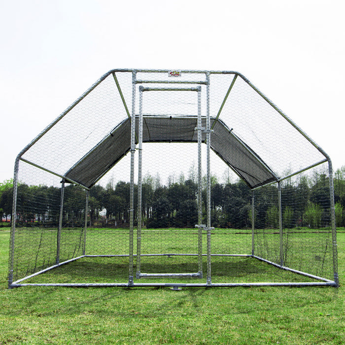 Pawhut 9.2' X 12.5' Metal Chicken Coop, Galvanized Walk-in Hen House, Poultry Cage Outdoor Backyard With Waterproof Uv-protection Cover For Rabbits, Ducks