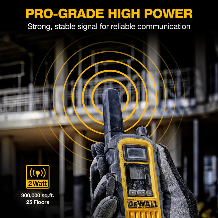 2 Dewalt DXFRS800 Work Site Walkie Talkies Plus Earpieces - 2 Watt, Heavy Duty, Long Range Indoor-Outdoor Two Way Radios + 22 Channel