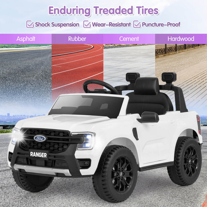 Costway 12v Licensed Ford Ranger Kids Ride On Car With Remote Control Storage Basket White