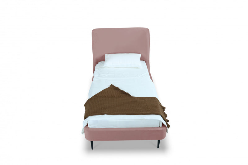 Heather Mid-Century Modern Velvet Upholstered Twin Bed in Blush and Black