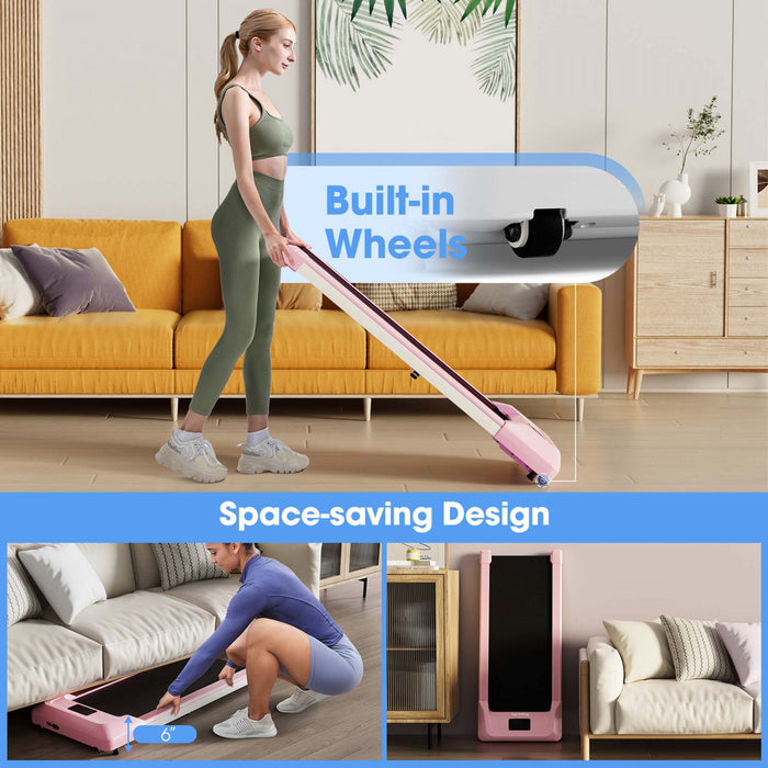 Superfit 0.6-3.8mph Walking Pad Under Desk Treadmill With Remote Control And Led Display Pink