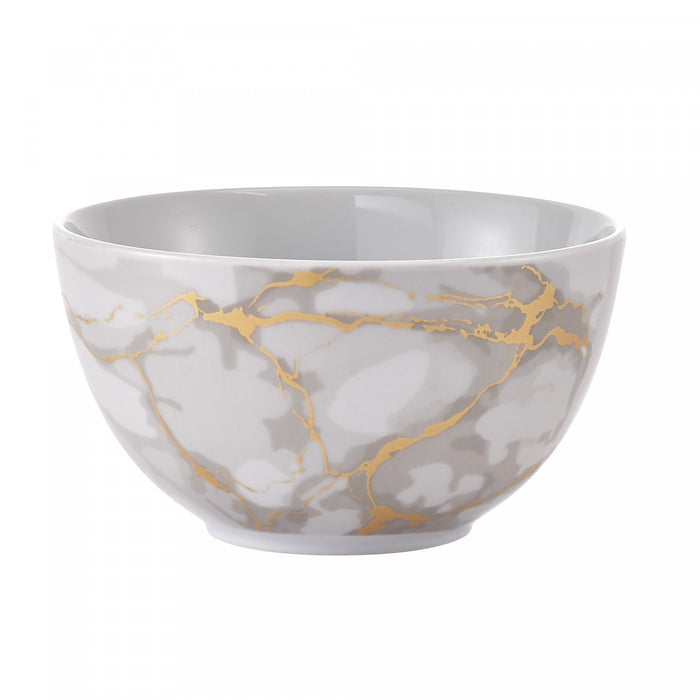 20-Piece Grey Marble Porcelain Dinnerware Set with Gold Veining & Gold Flatware