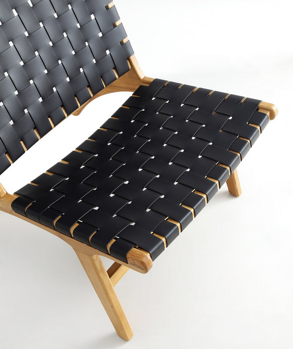 Maintenon Industry Chic Wood Vegan Leather Accent Chair in Black and Natural - Set of 2
