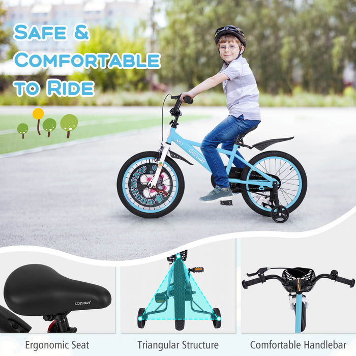 Costway 18\" Kid's Bike For 4-8 With Height-adjustable Handlebar & Saddle Handbrake Blue