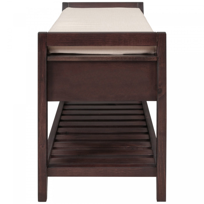 Stephanie Pine Wood Shoe Rack Bench With Cushioned Seat With Storage Drawers - Espresso