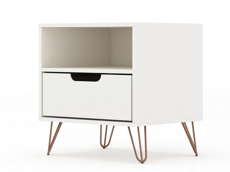Rockefeller Mid-Century Modern 20\" Nightstand in White (1-Drawer) - Set of 2