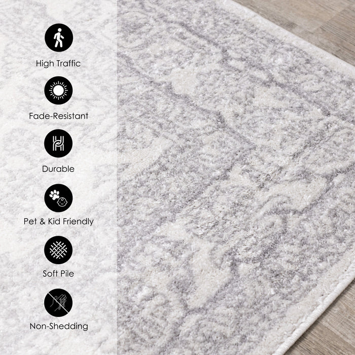 Fallon White Grey Elegant Faded Traditional Rug, 6'7\" x 9'6\" Indoor Area Rug
