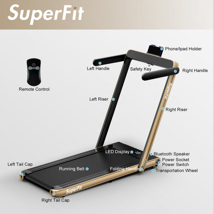 Superfit 2.25hp 2 In 1 Folding Treadmill W/ Speaker Remote Control App Yellow