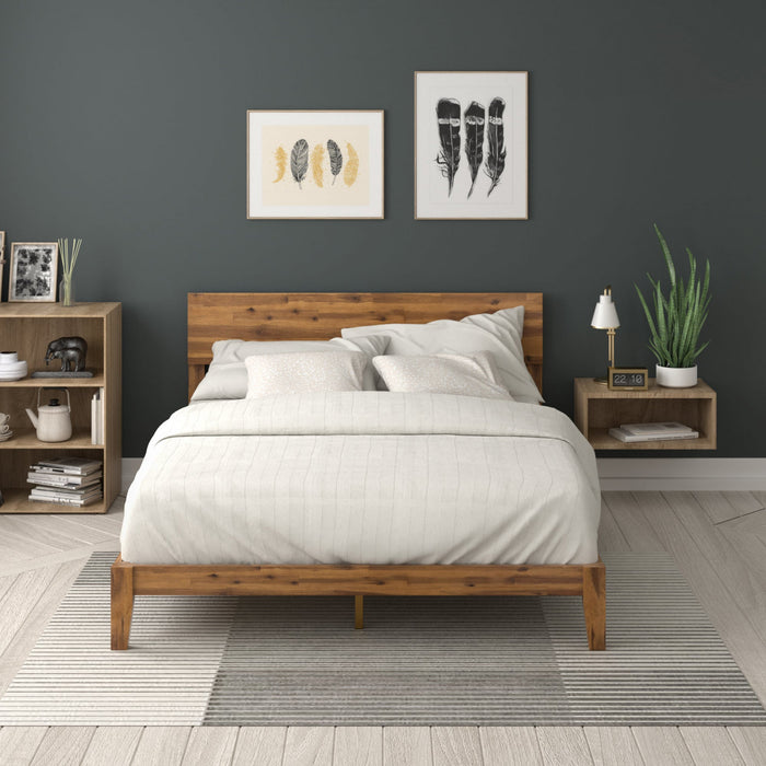 Julia Wood Platform Bed with Headboard - Queen Size