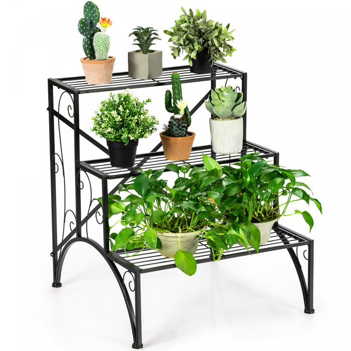 Costway Plant Rack 3-tier Metal Plant Stand Garden Shelf Stair Style Decorative