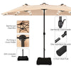 Costway 15Ft Patio Double-Sided Solar LED Market Umbrella Crank Base Beige