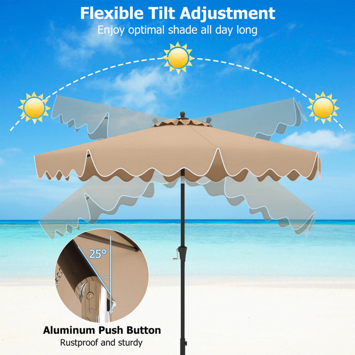 Costway 9 FT Patio Umbrella 2-Tier Market Table Umbrella with Sun-Protective Canopy Brown