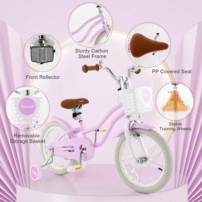 Costway 16\" Kids Bike Toddler Adjustable Bicycle With Training Wheel For 4-7 Years Old Girl