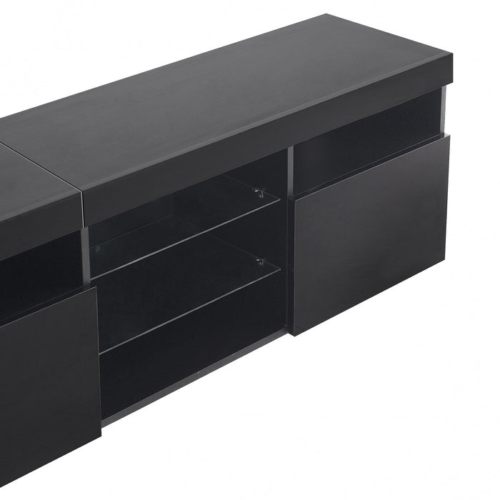 James 70.8\" Modern TV Cabinet with USB LED Lighting and High Gloss Front,Black Tv Stand