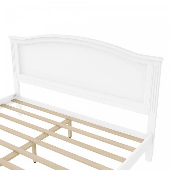 Benson Queen Size Solid Wood Platform Bed with Stylish Headboard, White