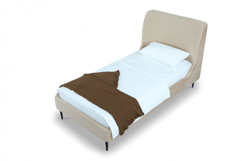 Heather Mid-Century Modern Velvet Upholstered Twin Bed in Taupe and Black