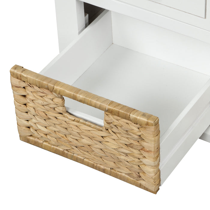 Harvey Solid Wood Storage Bench With Drawers And Rattan Baskets - Light Brown