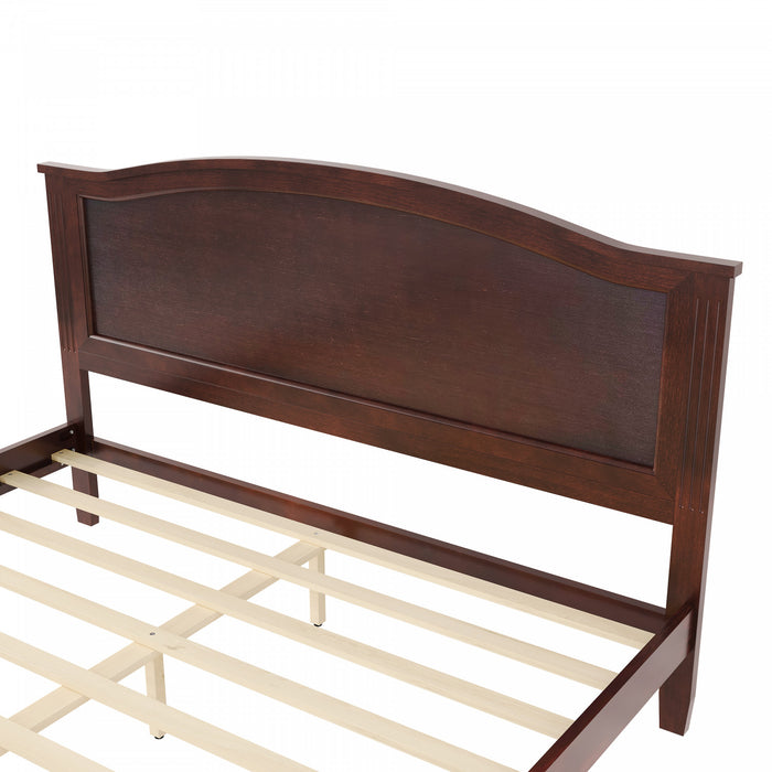 Benson Full Size Solid Wood Platform Bed with Stylish Headboard, Brown