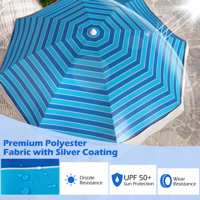 Goplus 6.5 FT Outdoor Fringe Patio Umbrella with Carrying Bag Push Button Tilt for Garden Navy
