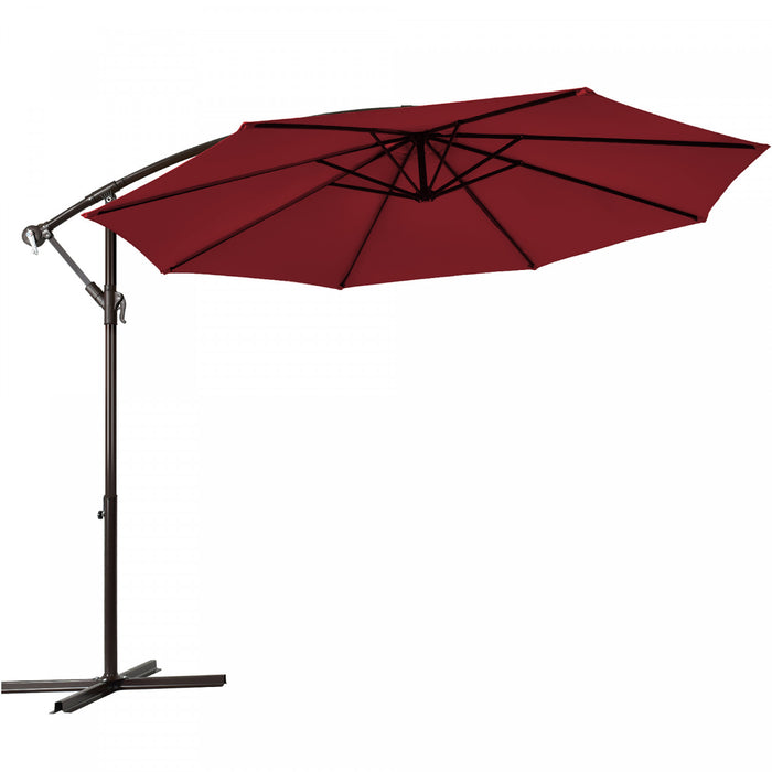 Costway 10FT Patio Offset Hanging Umbrella Easy Tilt Adjustment 8 Ribs Backyard Burgundy