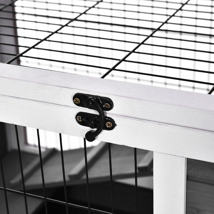 Pawhut Wooden Indoor Rabbit Hutch Elevated Bunny Cage Habitat With Enclosed Run With Wheels, Ideal For Rabbits And Guinea Pigs, White