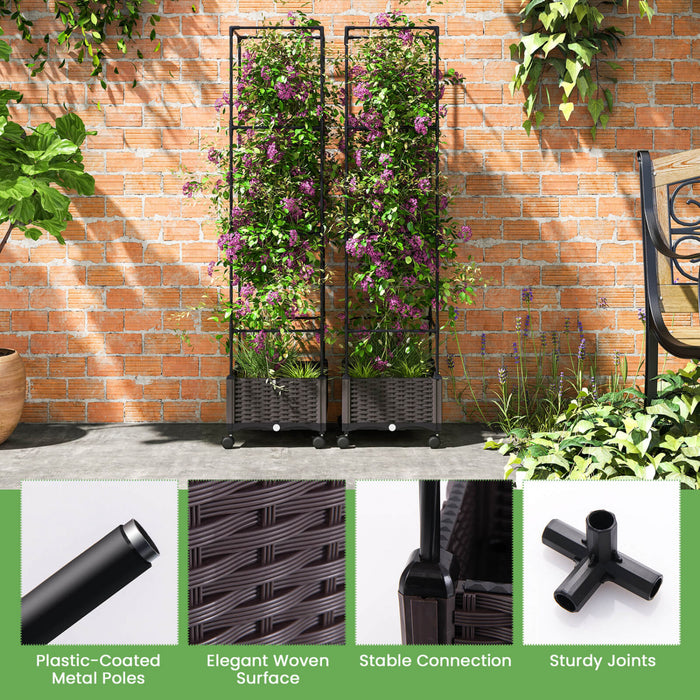 Costway 2 Pcs 67\" Planter Raised Garden Bed With Planter Box &trellis Adjustable Height