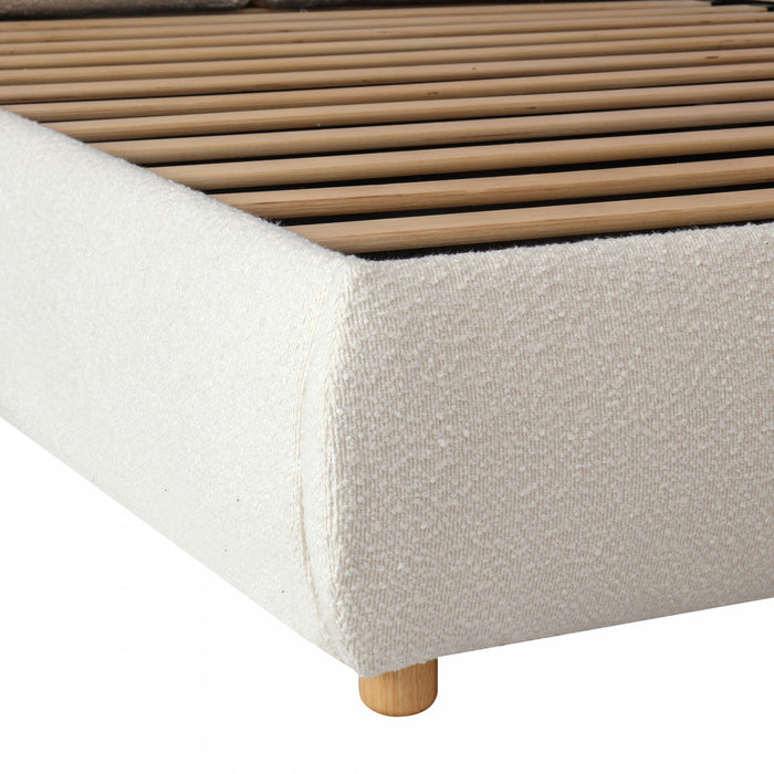 Diana Ottoman Hydraulic Lift Storage Platform Bed with Luxurious Boucle Upholstered and Sturdy Storage,Queen Size,White Queen Bed