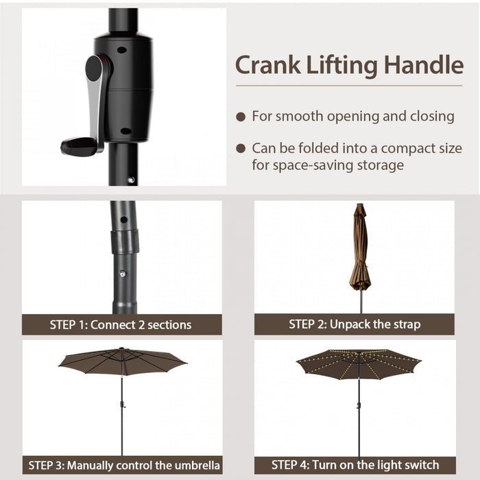 Costway 10 FT 112 LED Solar-Lighted Patio Market Umbrella Crank Tilt Outdoor Coffee
