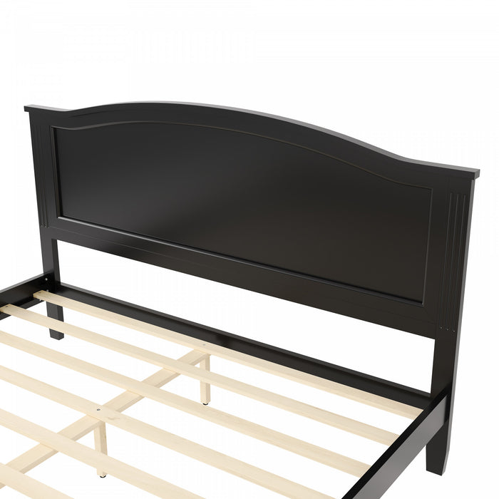Benson Queen Size Solid Wood Platform Bed with Stylish Headboard, Black