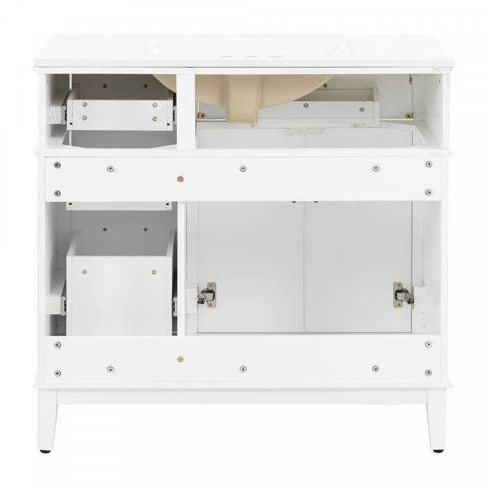 Ethan Solid Wood Bathroom Vanity with Ceramic Sink and Smart Storage, White