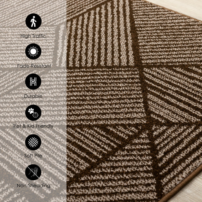 Covington Brown Taupe Striped Geometric Design Rug, 5'3\" x 7'7\" Indoor Area Rug