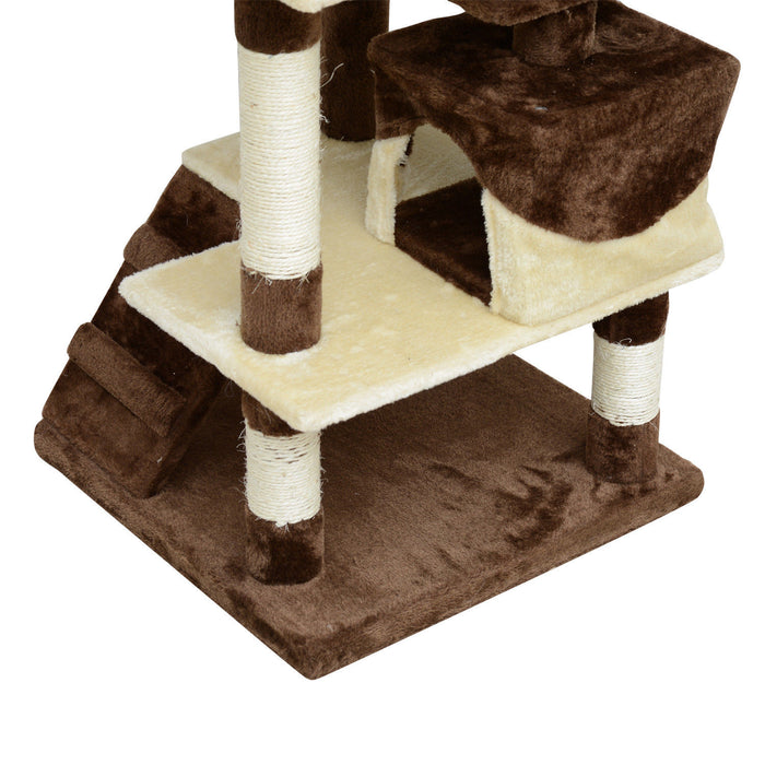 Pawhut 52\" Cat Tree Tower, Large Cat Condo Furniture Multi-level Activity Center With Scratching Posts, Perches, Ramp, Dangling Balls - Coffee