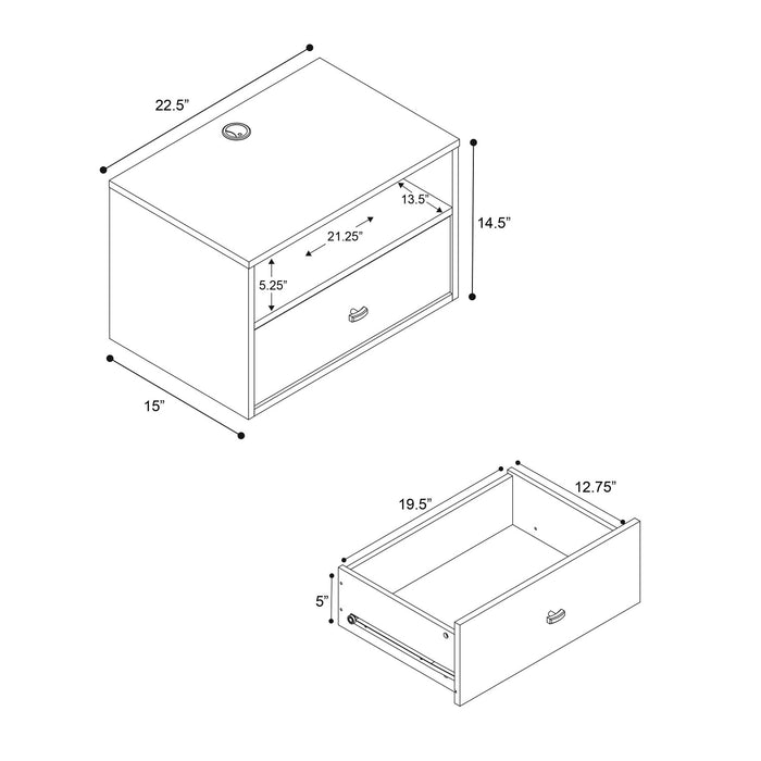 Floating Shelf with Drawer - White