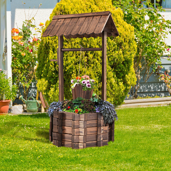 Costway Outdoor Wooden Wishing Well Bucket Flower Plants Planter Garden Home Decor