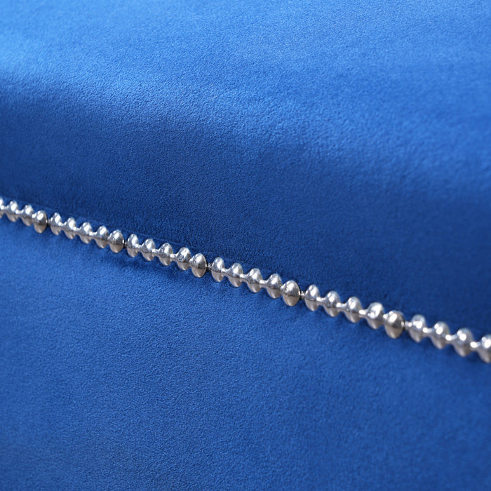 Serena Velvet Chaise Lounge with Button Tufting and Nailhead Trim, Blue